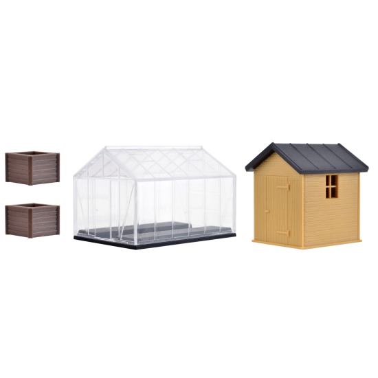 Kibri 38144 , Zieleń i domek ogrodowy szklarnia , H0 1:87
